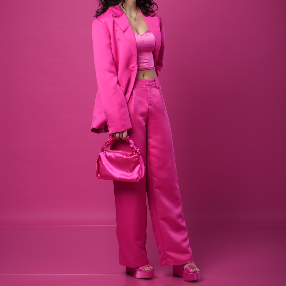 NA-KD Hot Pink Satin Suit Set